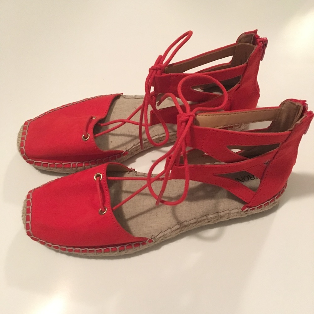 Red Lace Up Flats, Never Worn!